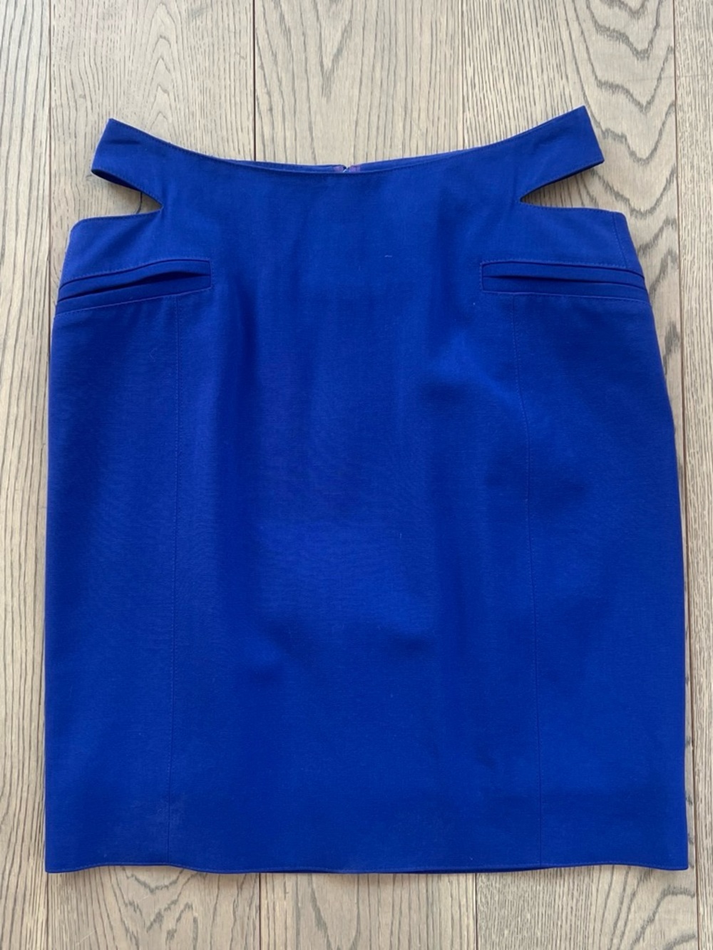 Claude Montana Blue Wool Mini Vintage Skirt Cut Out Detail Size 8 Euro 42 Grail